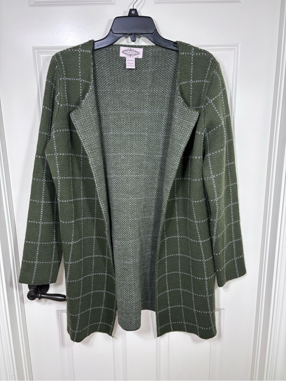 Oliver Windowpane Open Front Cardigan Women’s L Olive Green